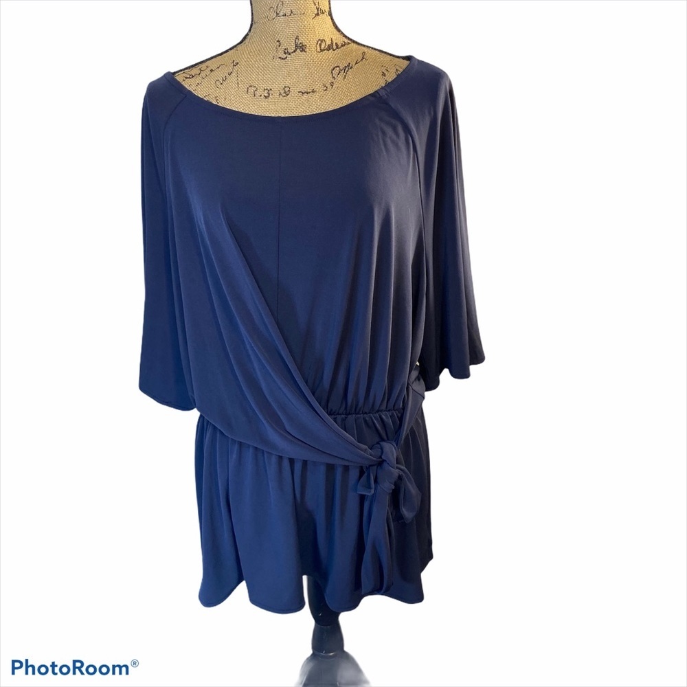 Lane Bryant Navy Tie Front Peplum Top Plus 14/16